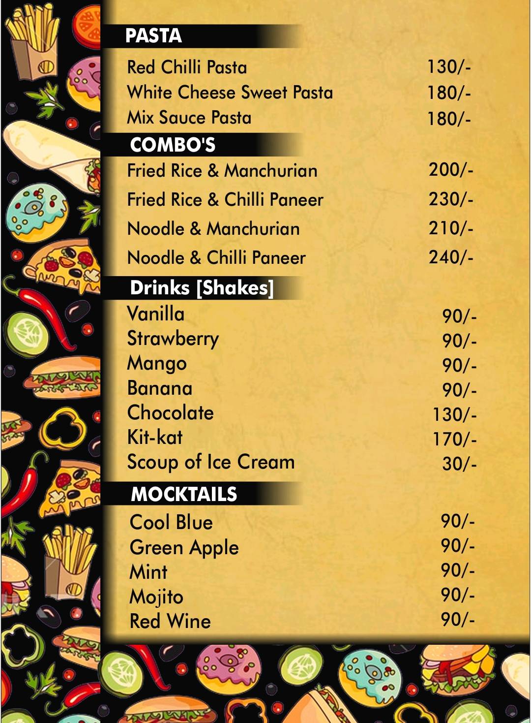 Tipsy Topsy Baker's & Restaurant menu