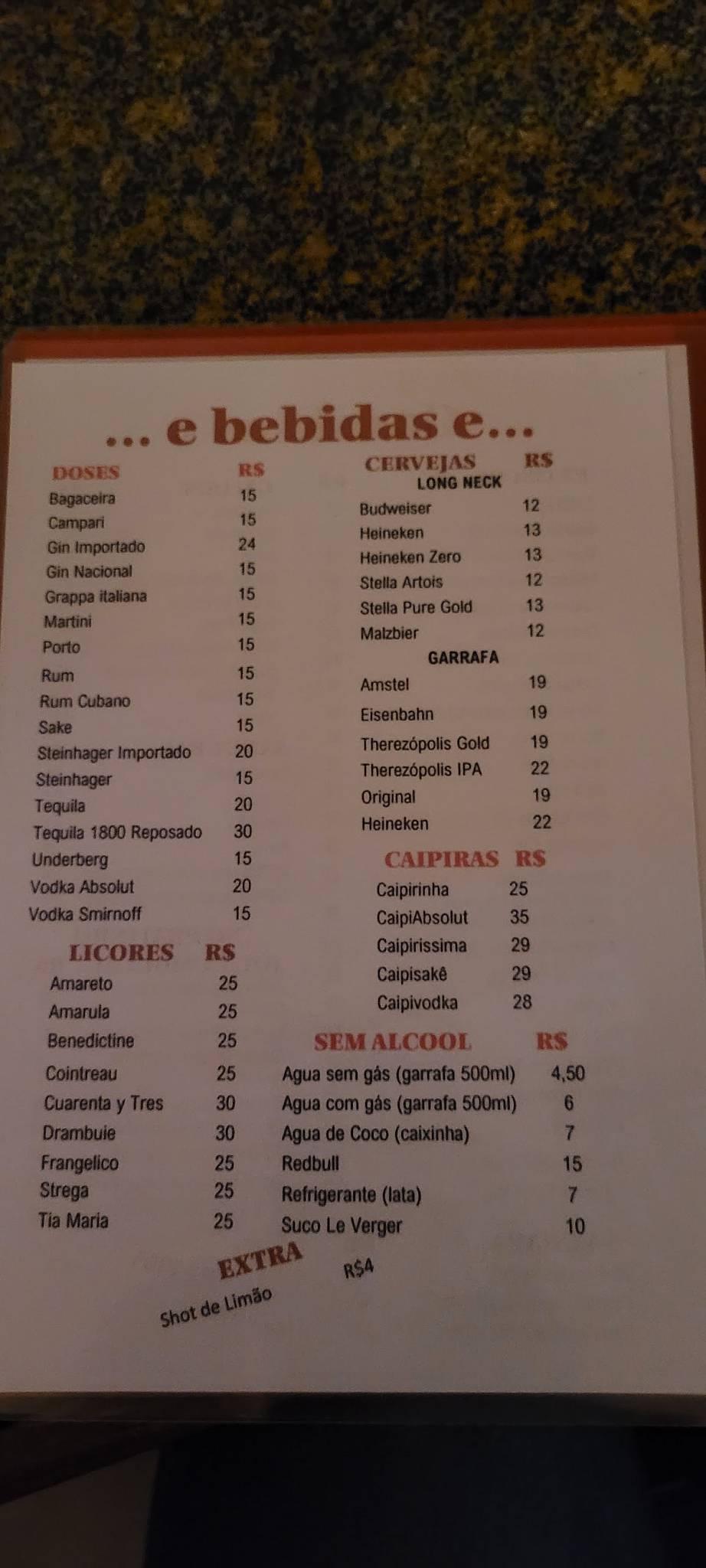 Conto de Réis Steak House cardápio