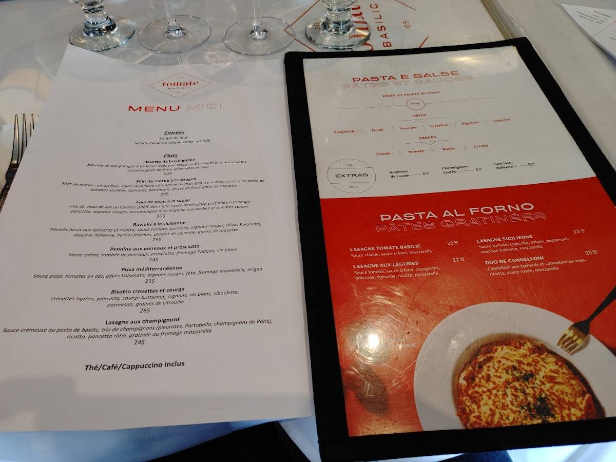 Menu de Tomate Basilic Pointe aux Trembles