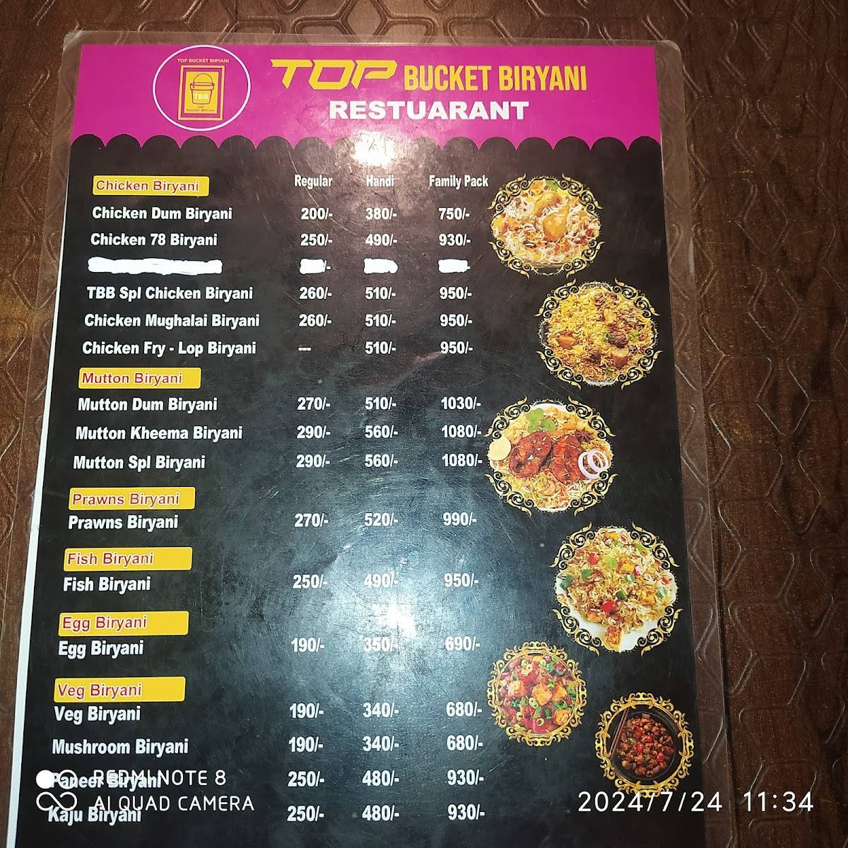 Top Bucket Biryani menu