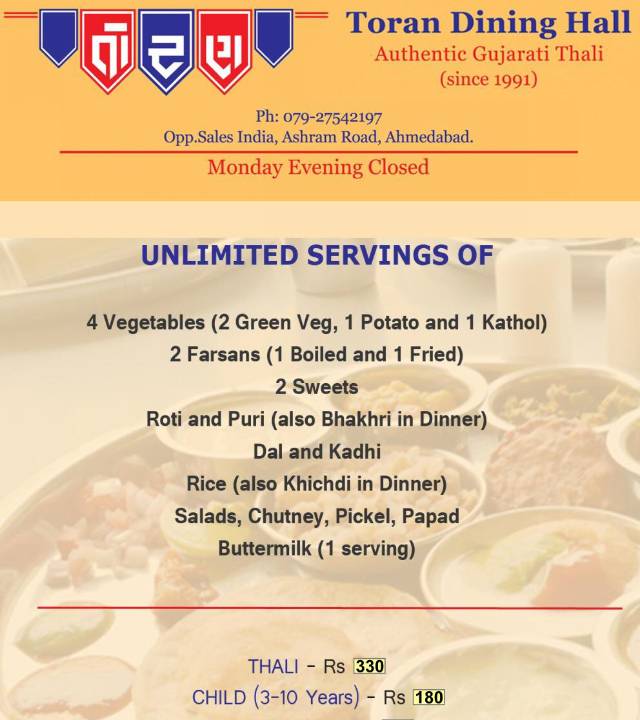 Toran Dining Hall menu