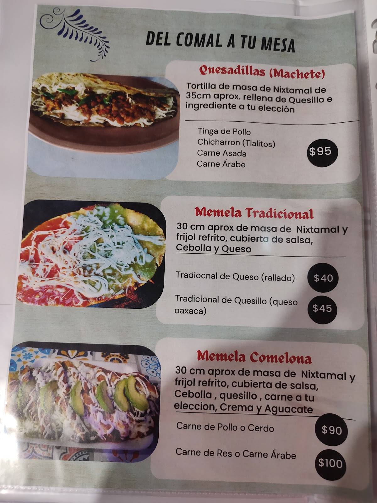 Menu at Tortuga Comelona restaurant, San José del Cabo