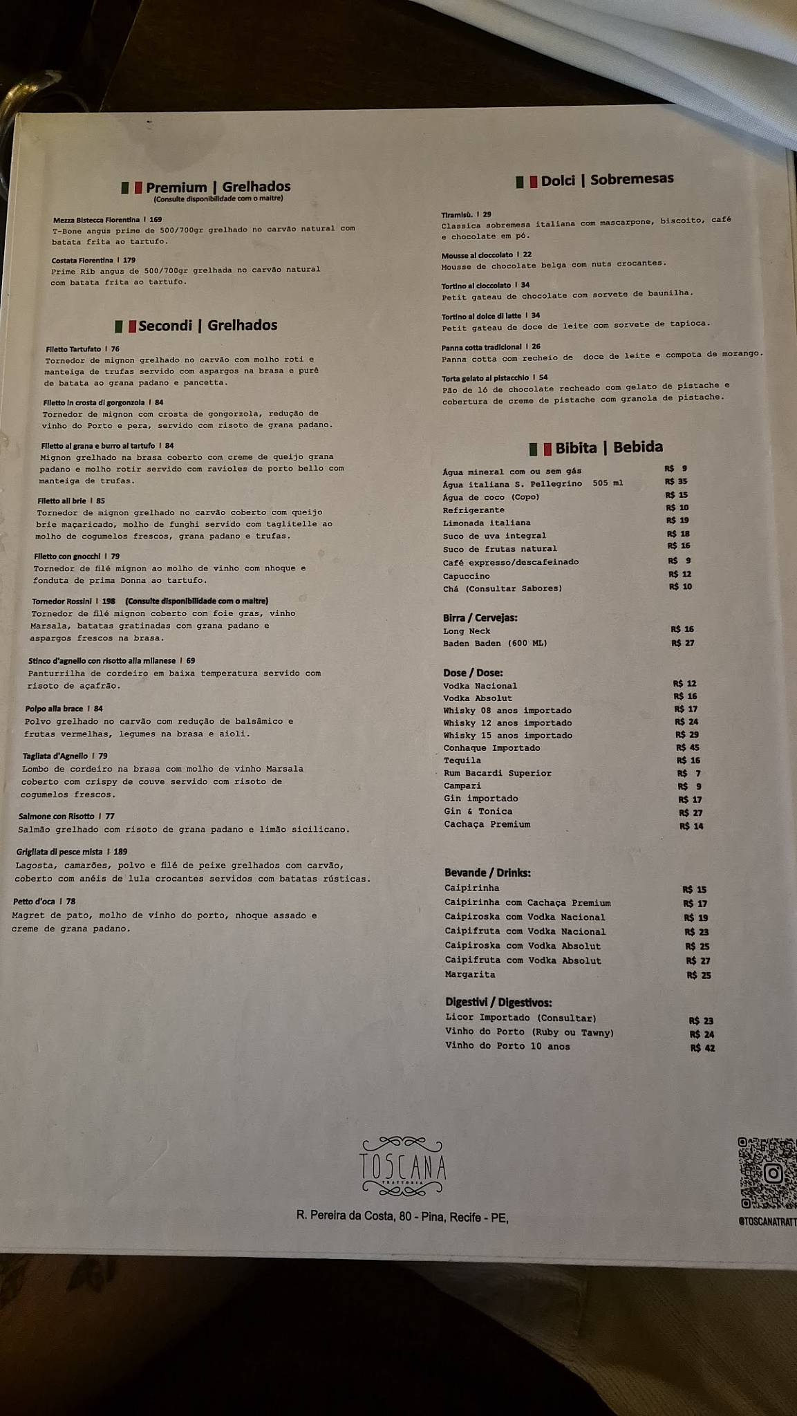 Toscana Trattoria cardápio