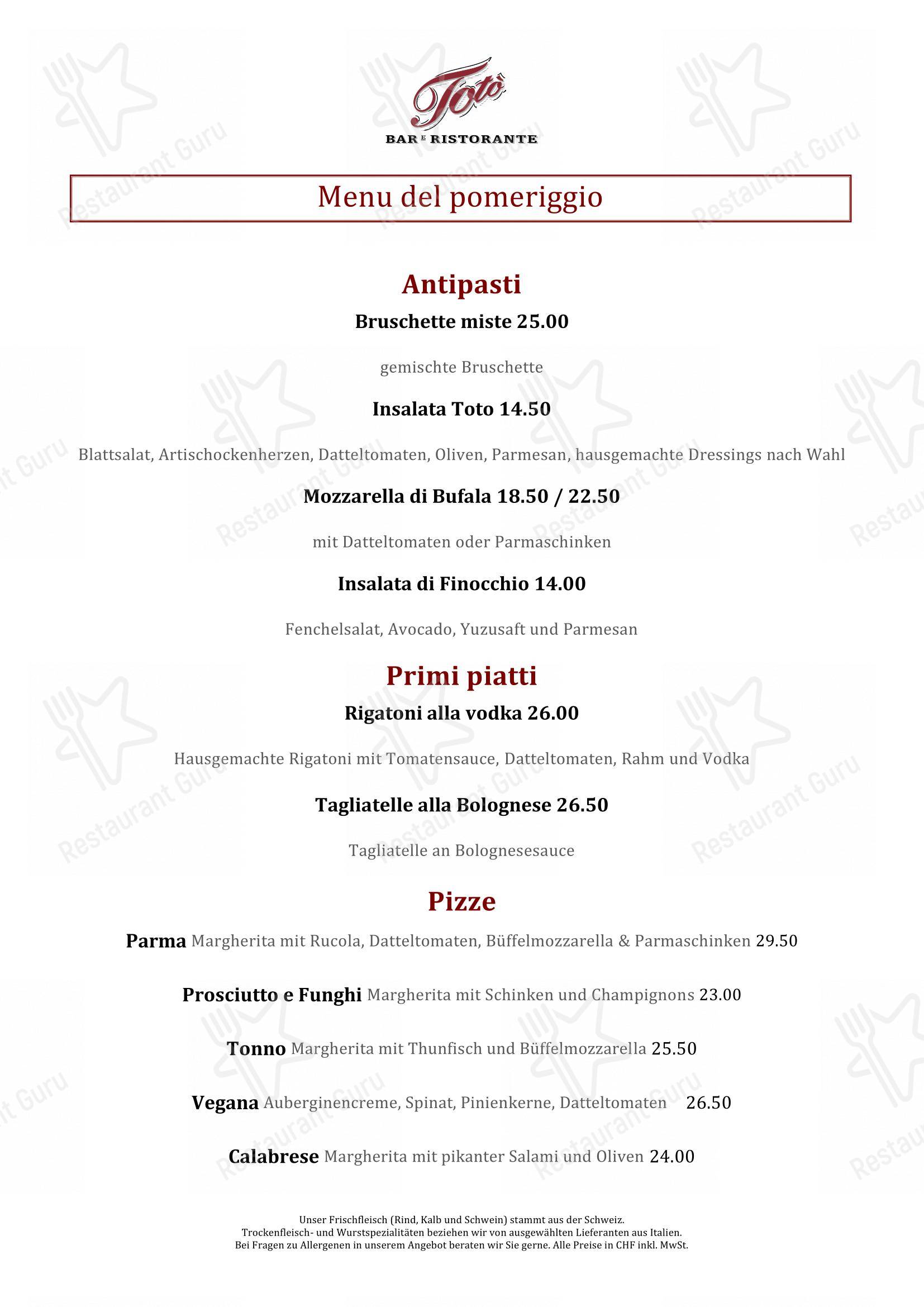 Ночное меню per Totò ristorante