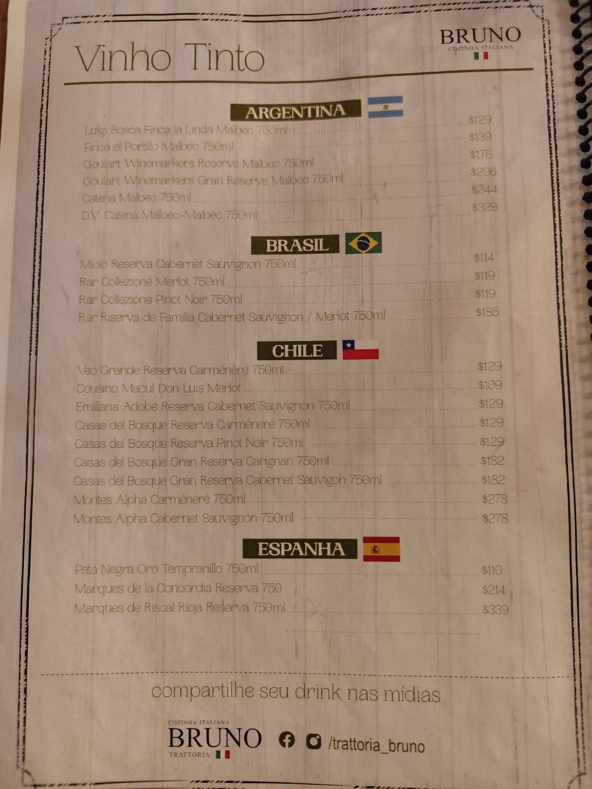 Trattoria Bruno cardápio