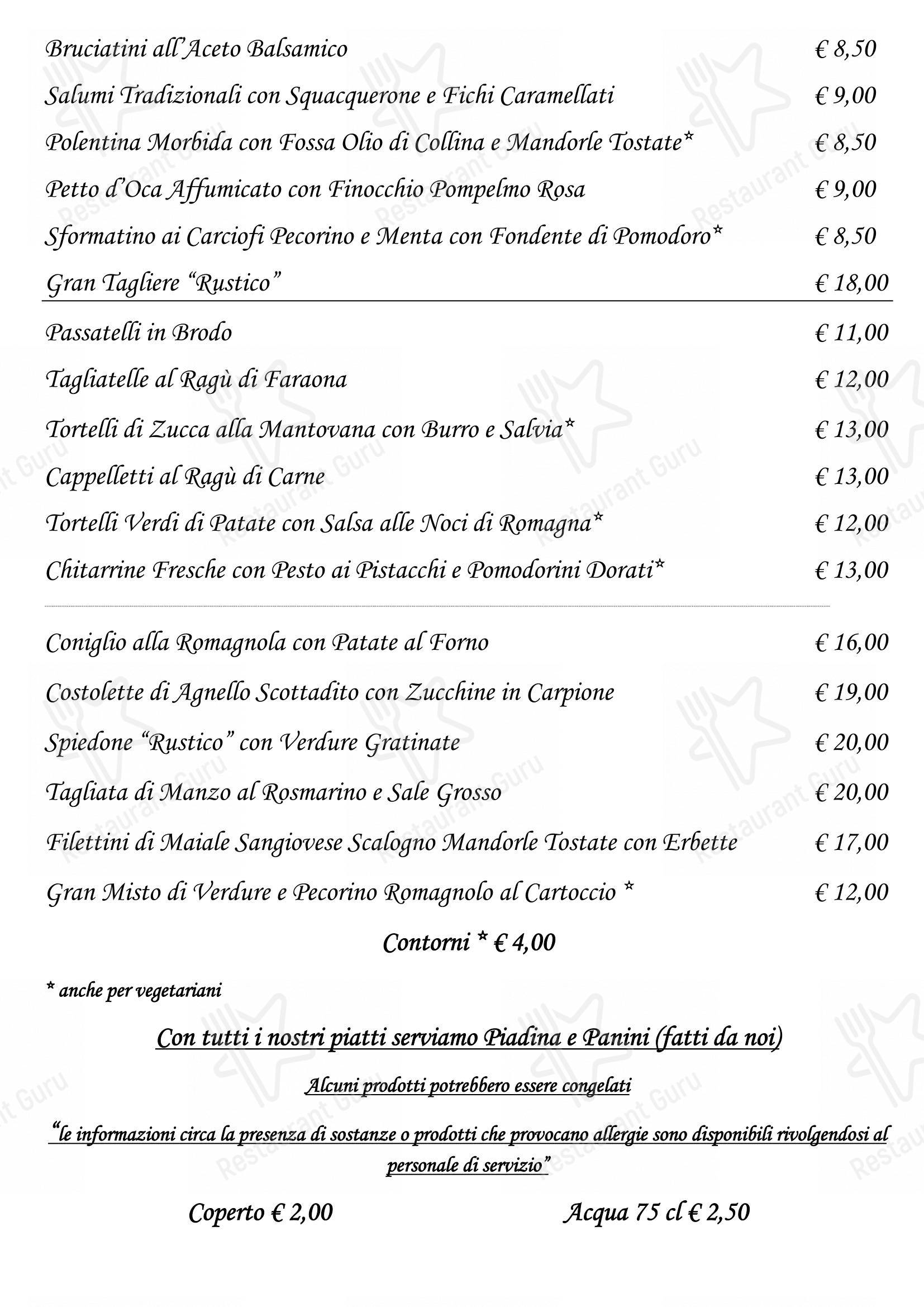 Menu bar per Trattoria La Rustica ristorante