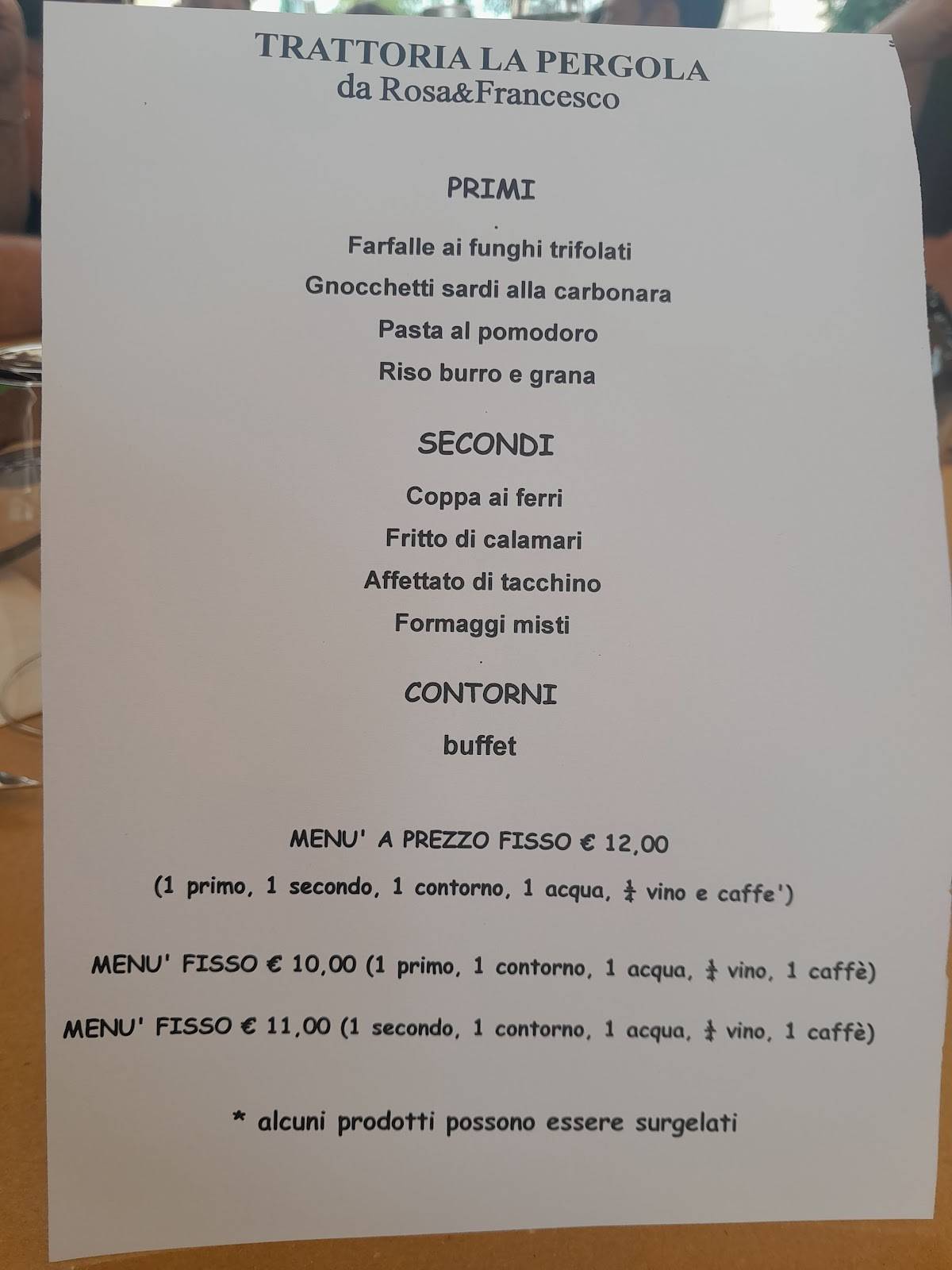 Menu di Trattoria Pergola 