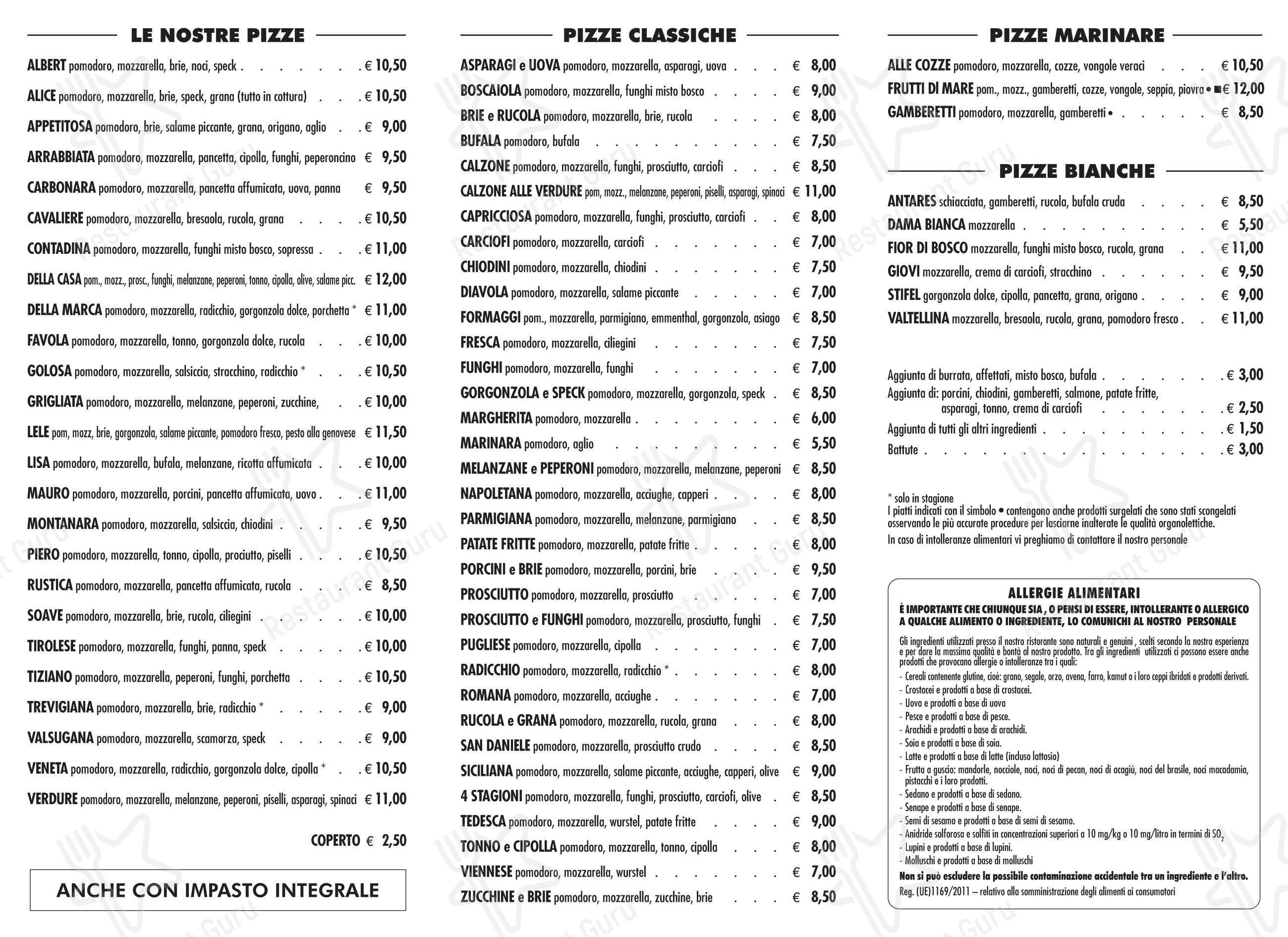 Menu di Trattoria Pizzeria da Piero - Основное меню