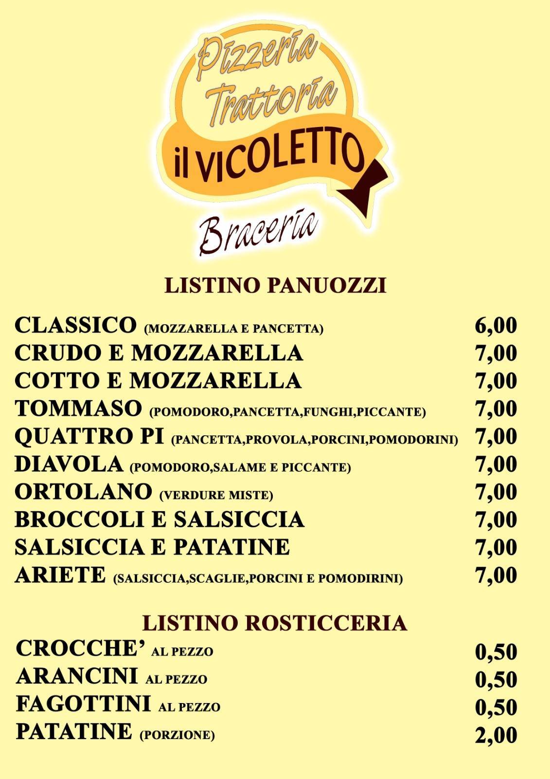 Menu di Trattoria Pizzeria Il Vicoletto 
