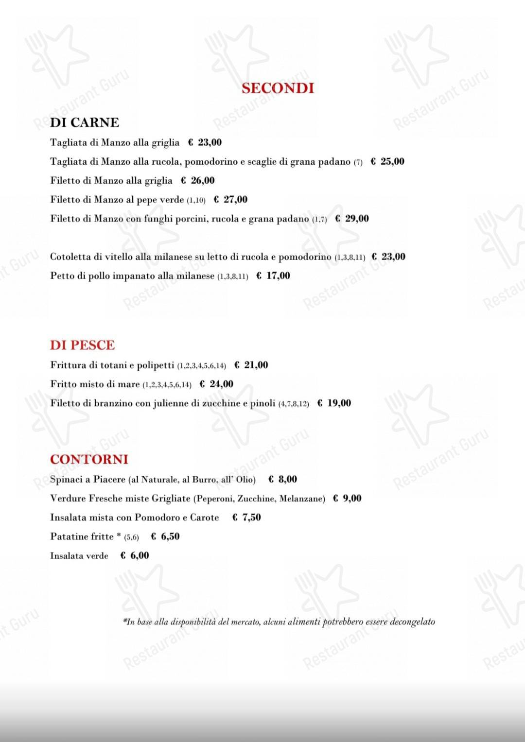 Menu di Trattoria Pizzeria Ristorante in Borgovico - pasti e bevande