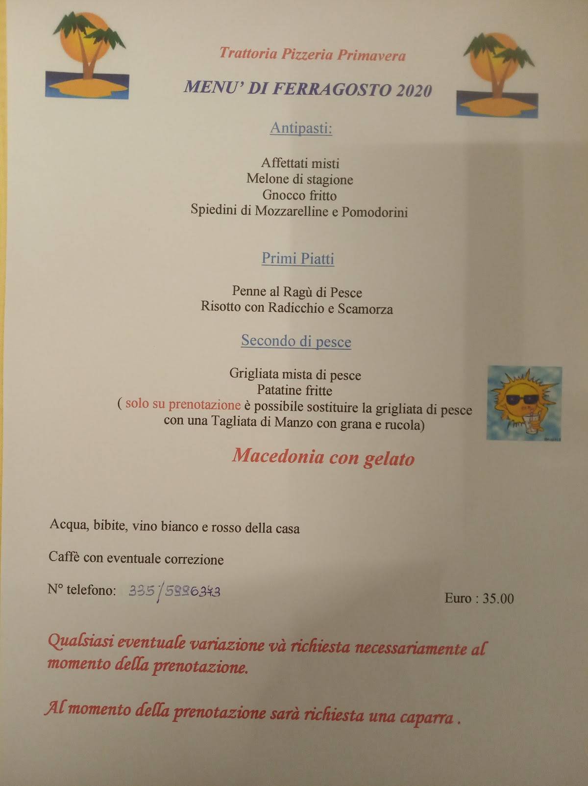 Menu di Trattoria Primavera Badalasco 