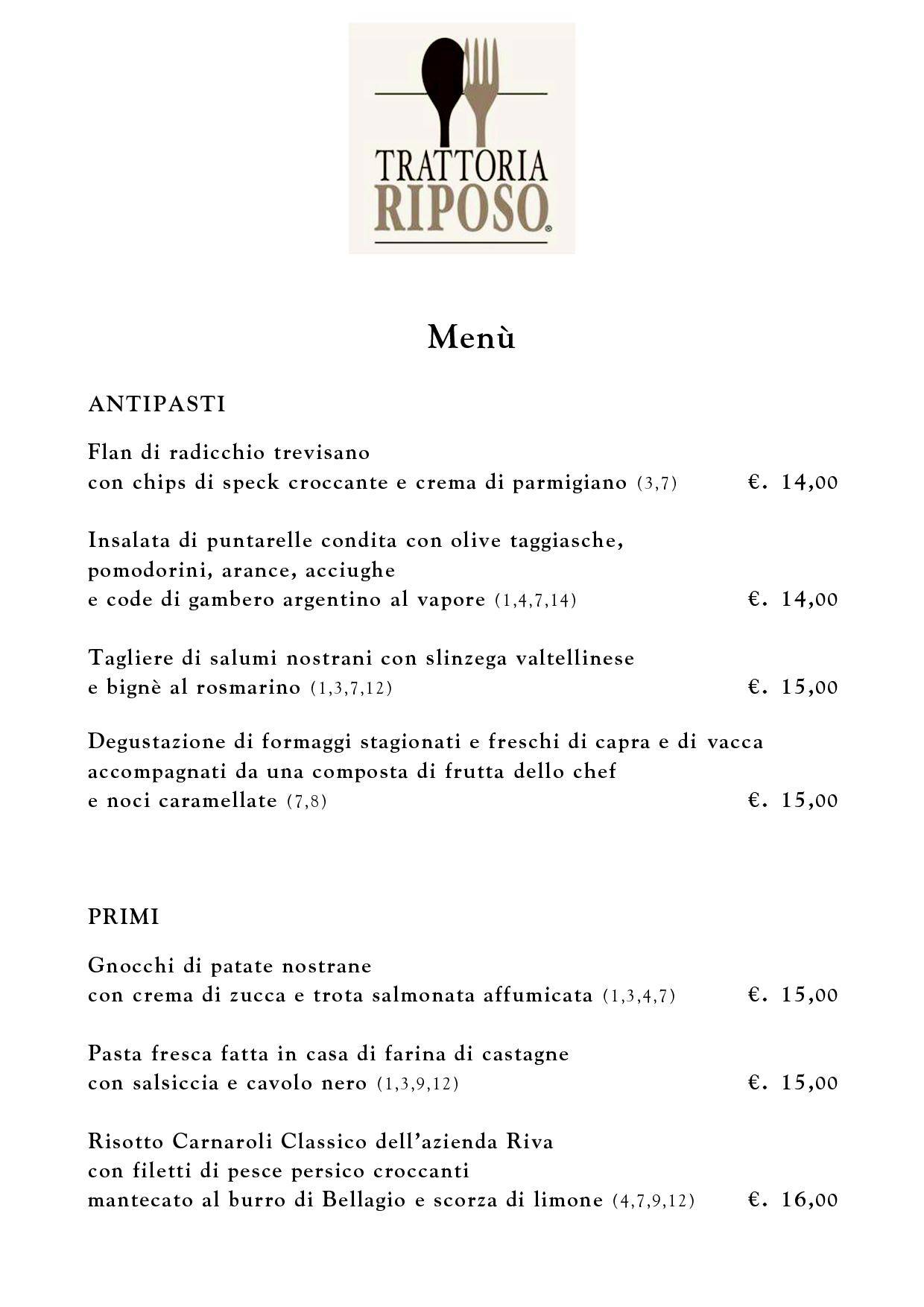 Menu di Trattoria Riposo 