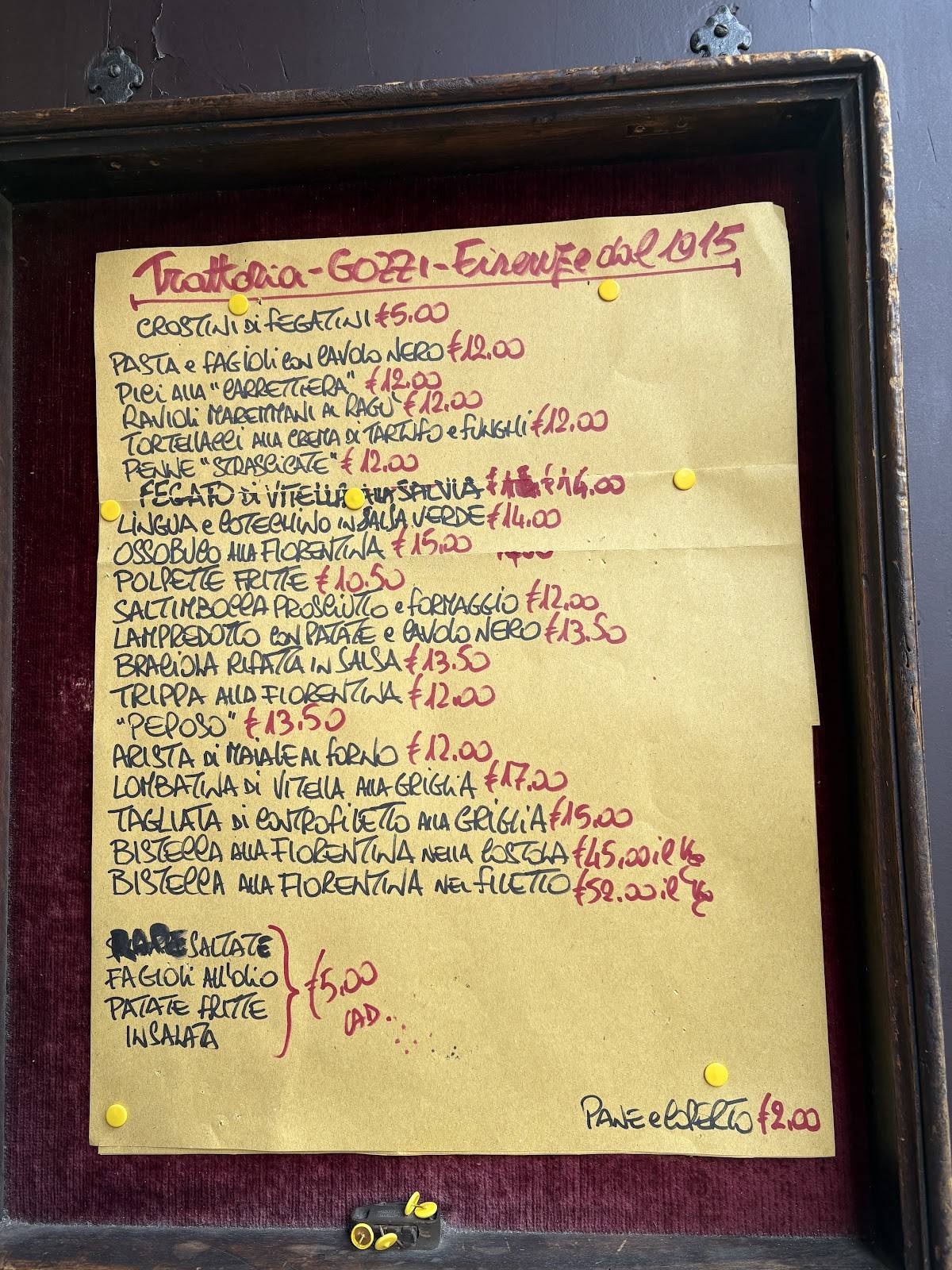 Menu di Trattoria Gozzi 