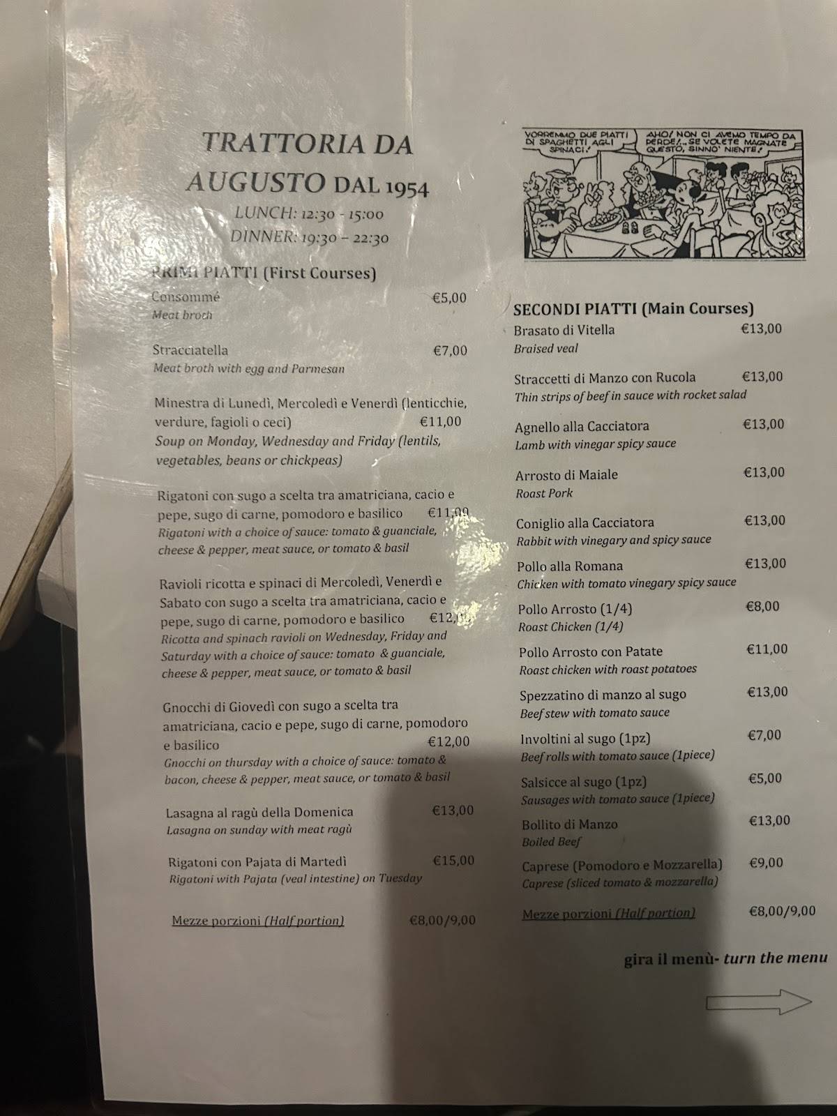 Menu di Trattoria da Augusto 