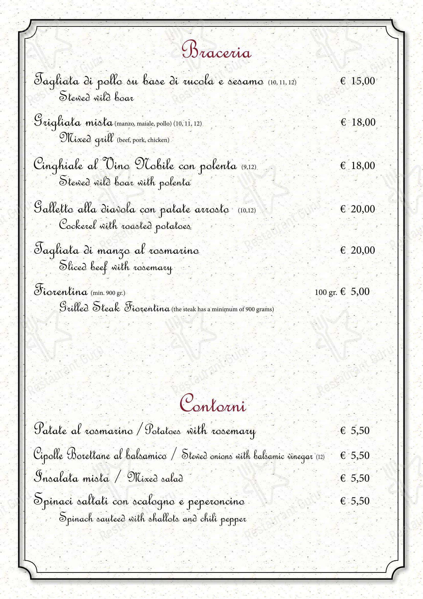 Основное меню per Trattoria di Cagnano pizzeria