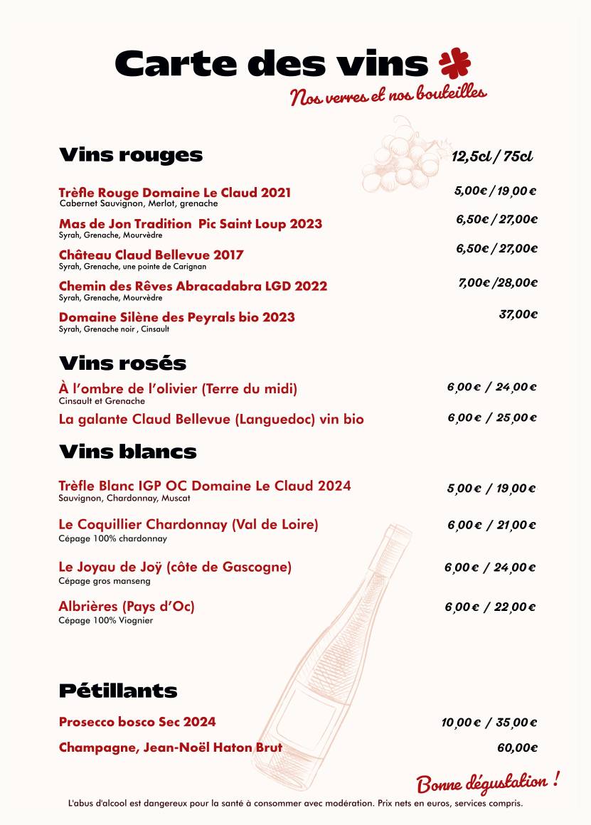 Menu de Trèfle Rouge