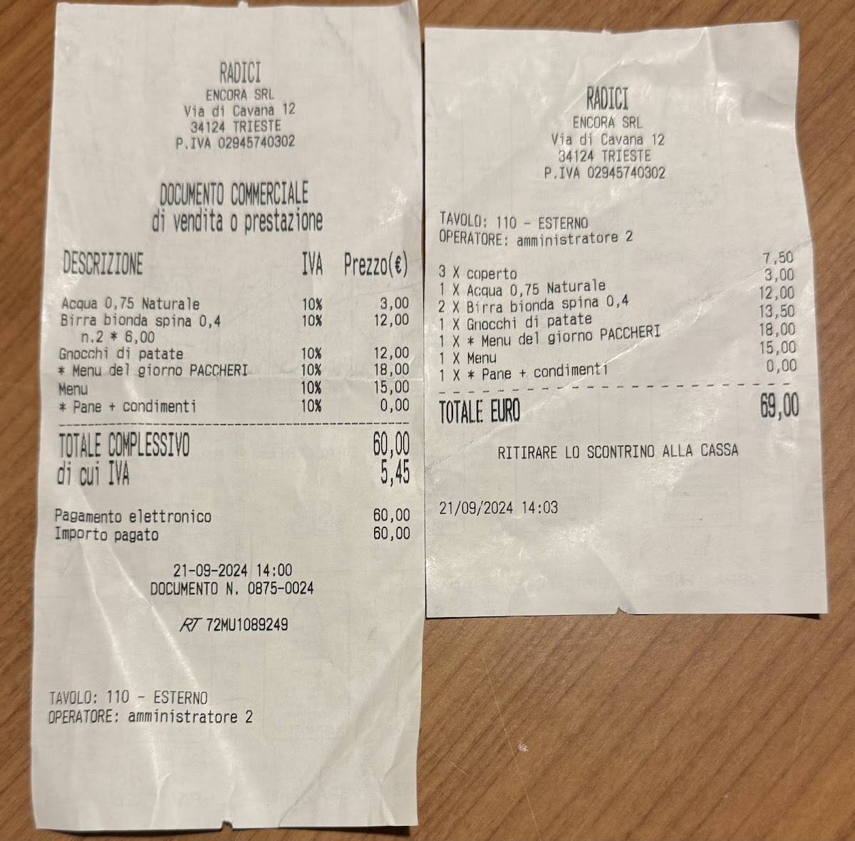 Menu di Radici 