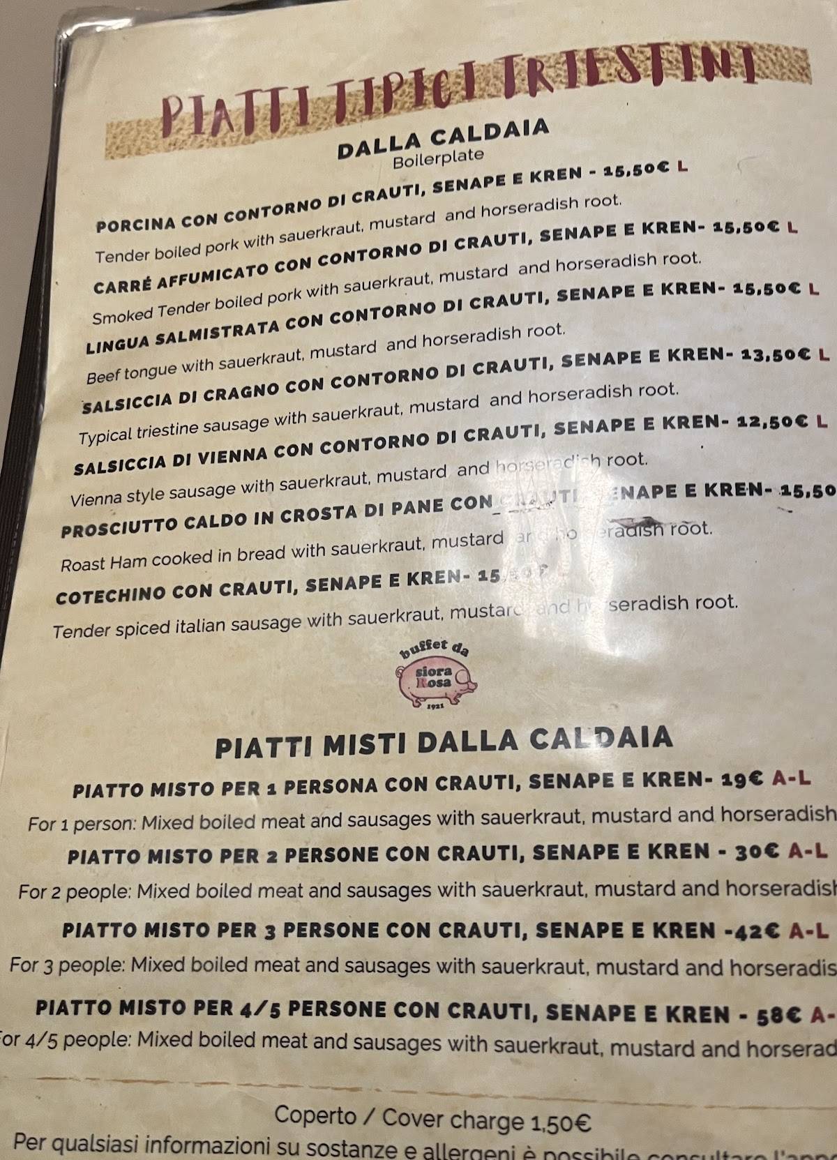 Menu de Siora Rosa