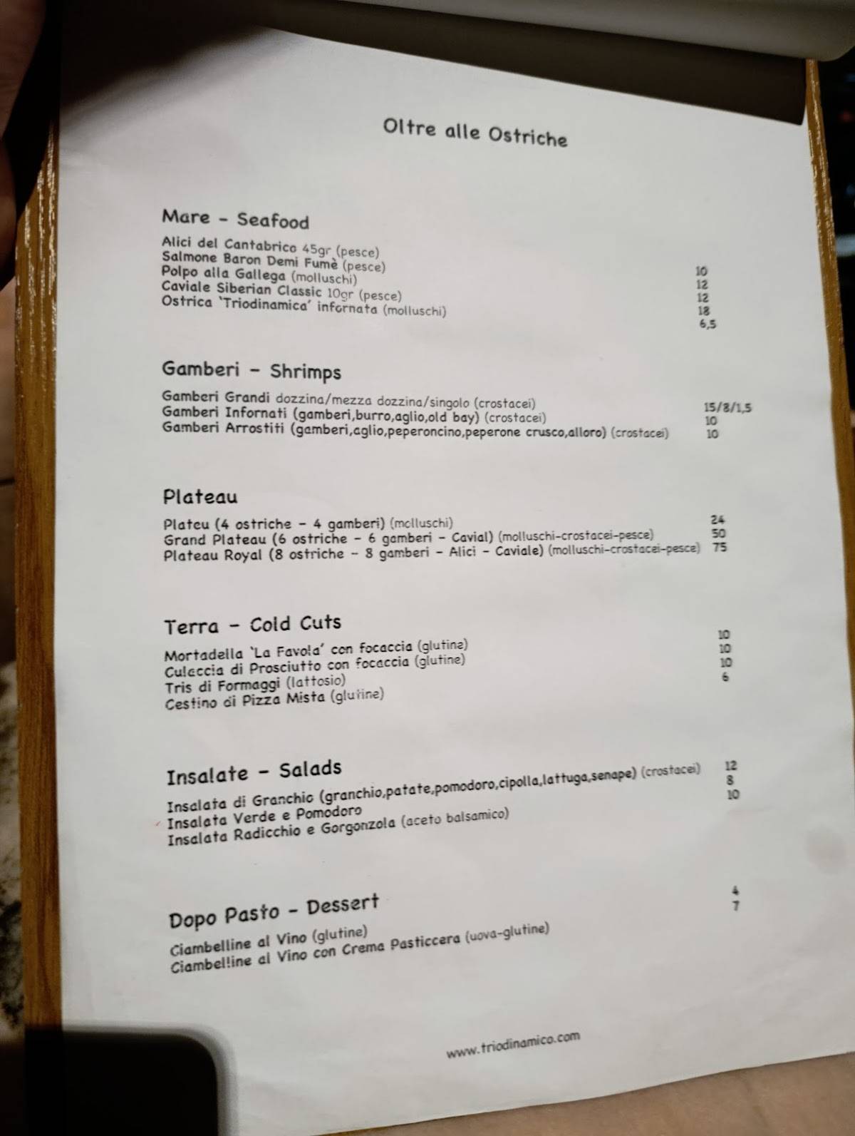 Menu di Triodinamico Vini 