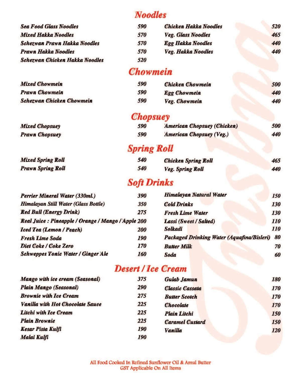 Trishna menu
