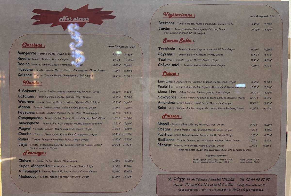 Menu de Kpizz