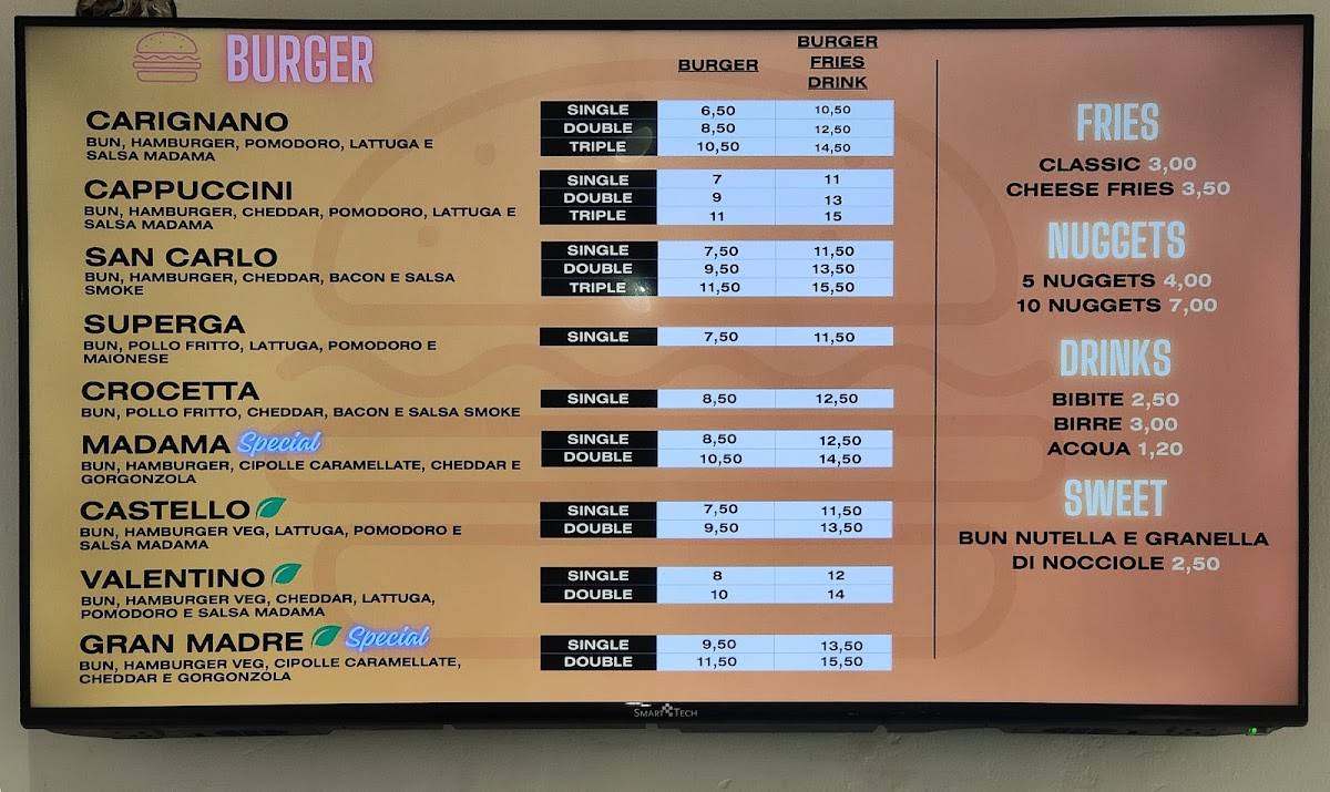 Menu di Madama Burger 