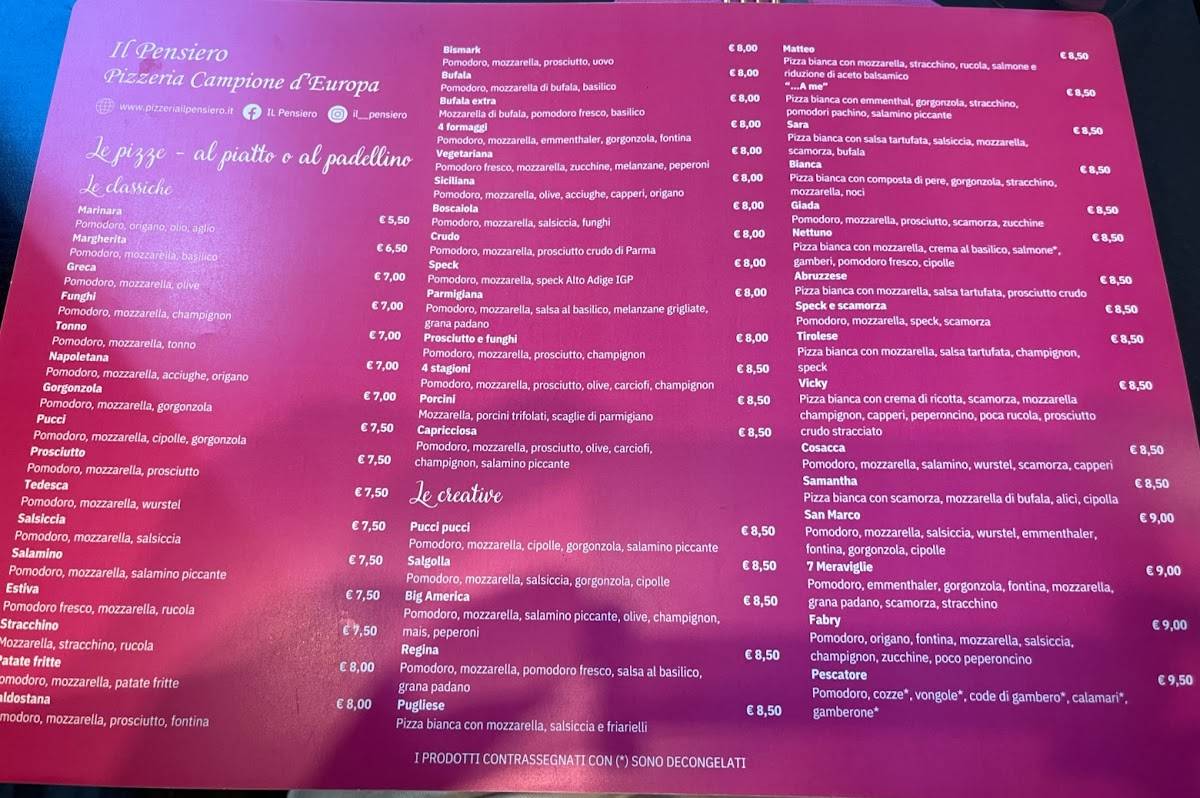 Menu di Il Pensiero pizzeria campione d'europa 