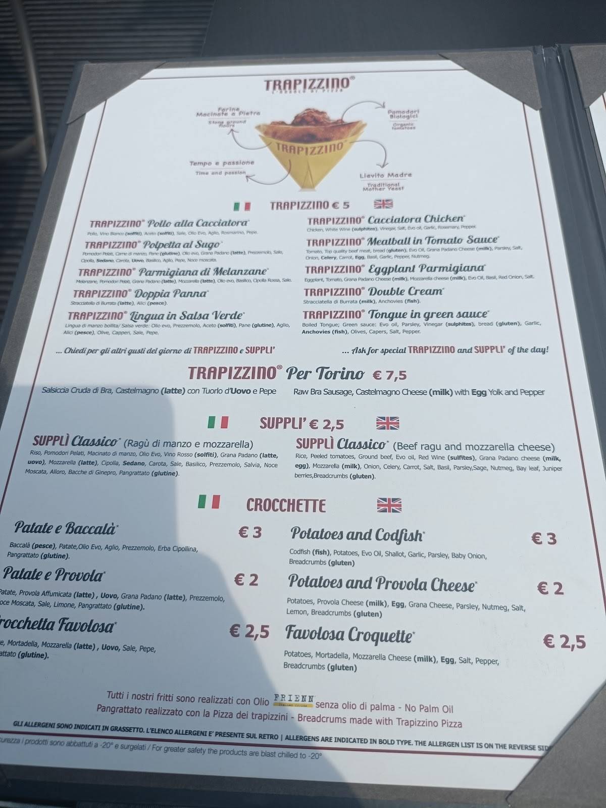 Menu di Trapizzino Piazza Carlina 