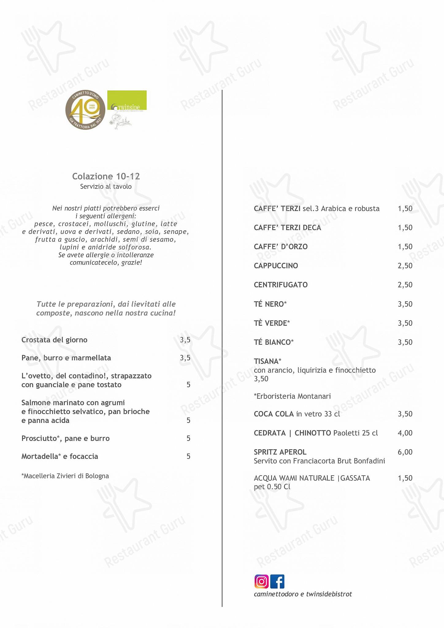 Twinside in Bologna - Breakfast Menu