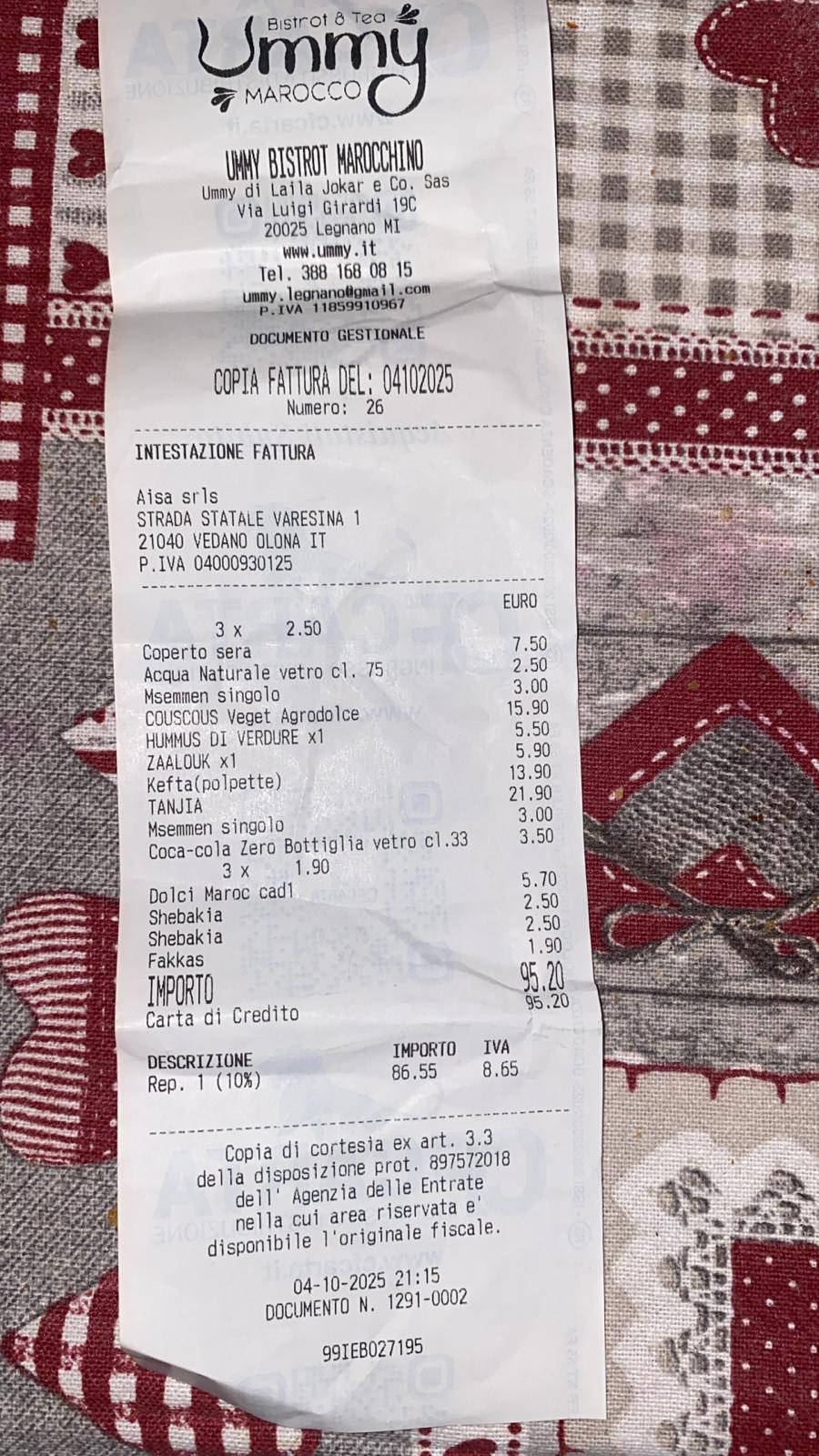 Menu di UMMY Bistrot Marocchino 
