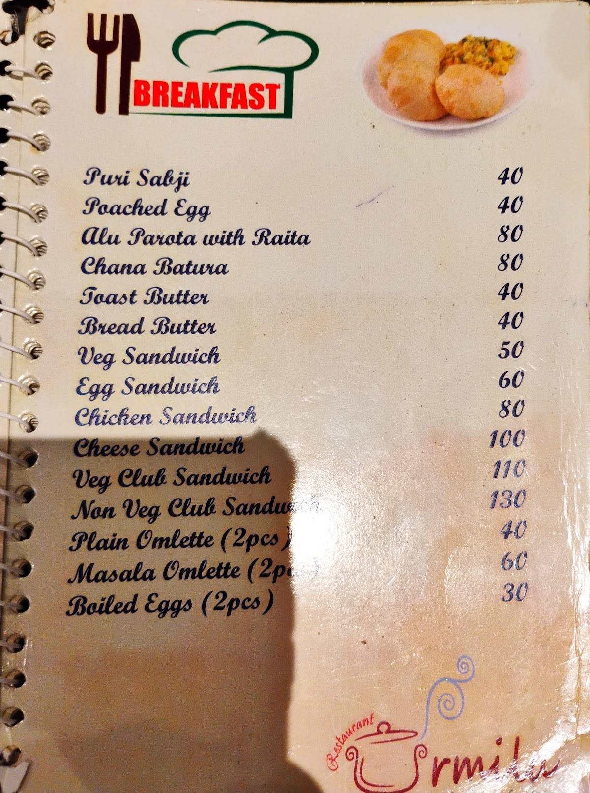 URMILA RESTAURANT menu
