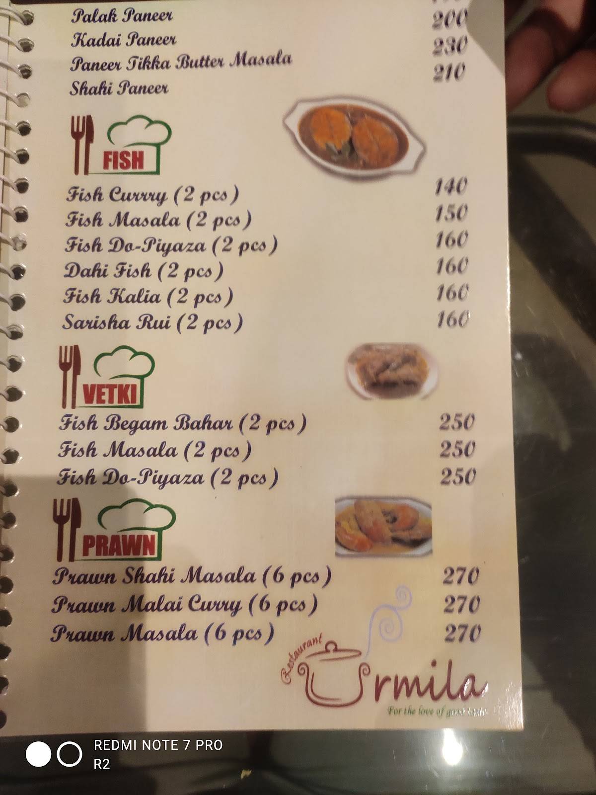 URMILA RESTAURANT menu