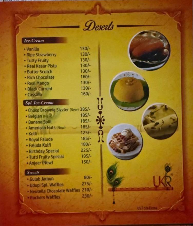 Udupi Krishna Restaurant menu