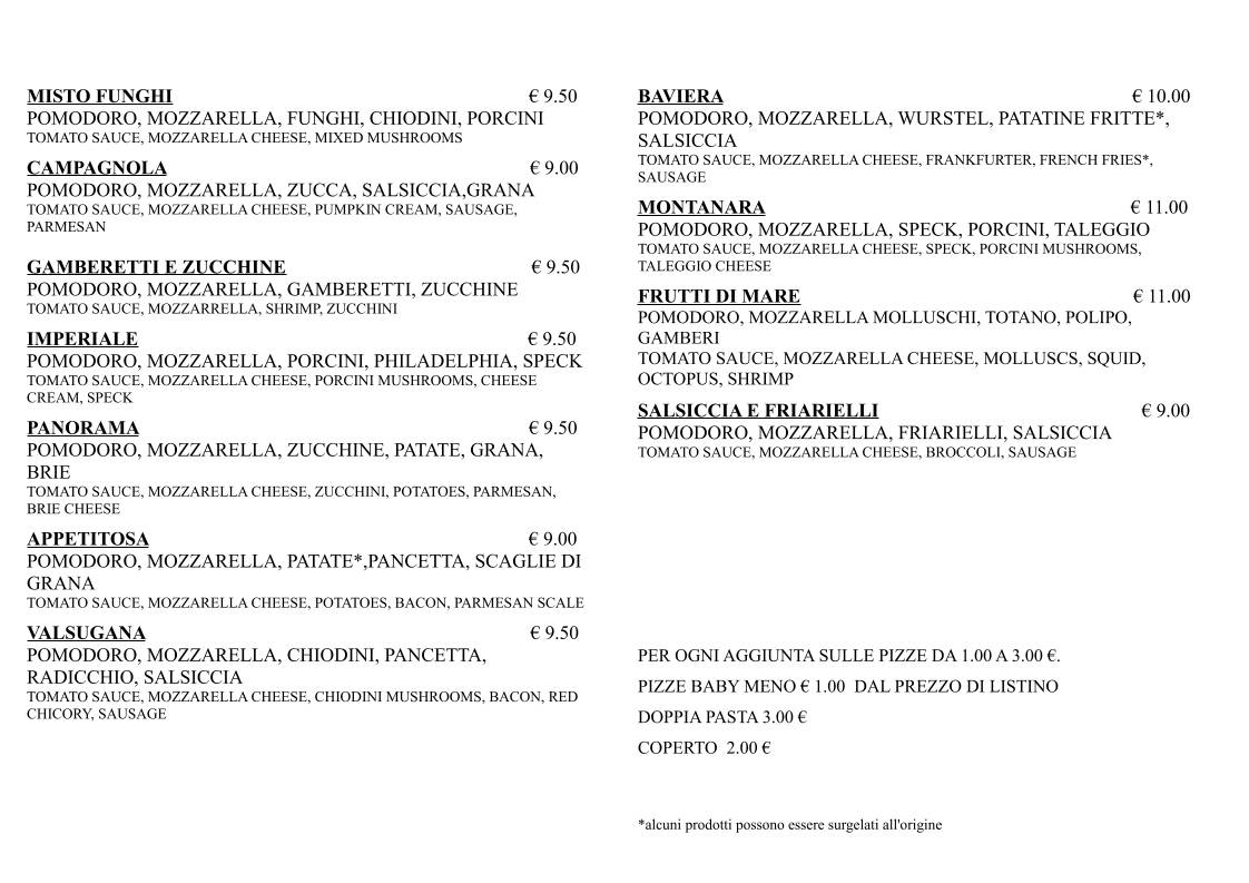 Menu di Pizzeria Urban Cafe' 