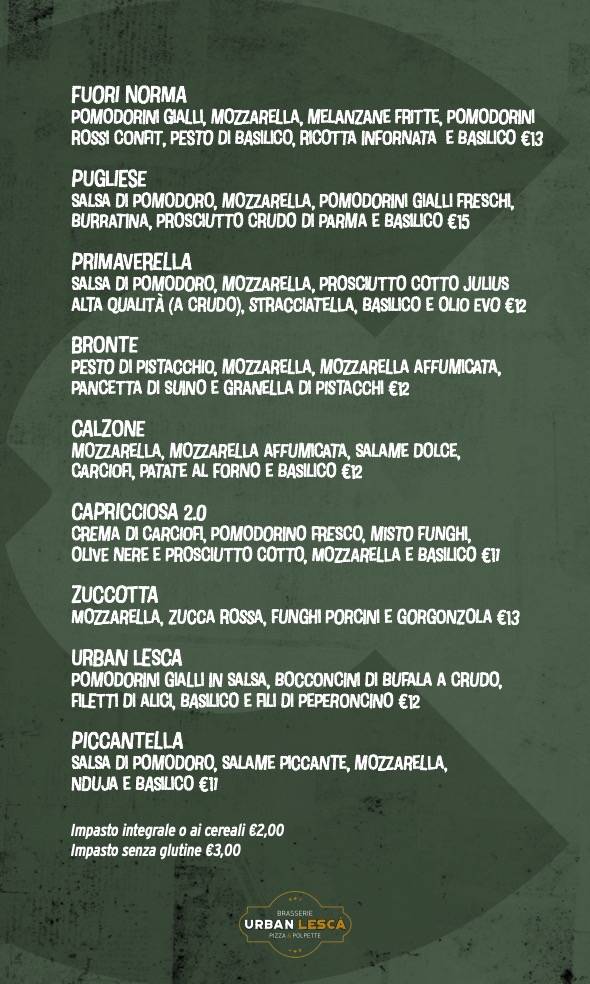 Menu di Urban Lescà - Ristorante Pizzeria Messina 