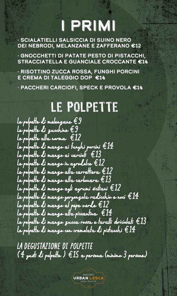 Menu di Urban Lescà - Ristorante Pizzeria Messina 