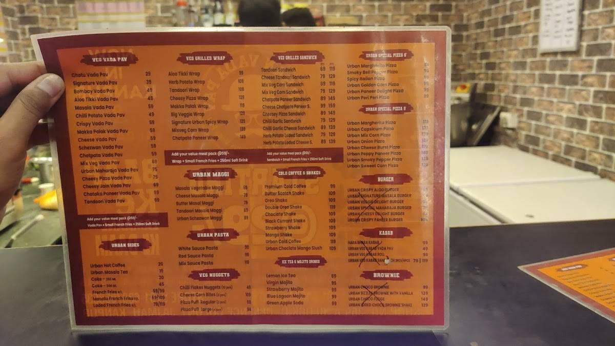 Urban Vada Pav menu