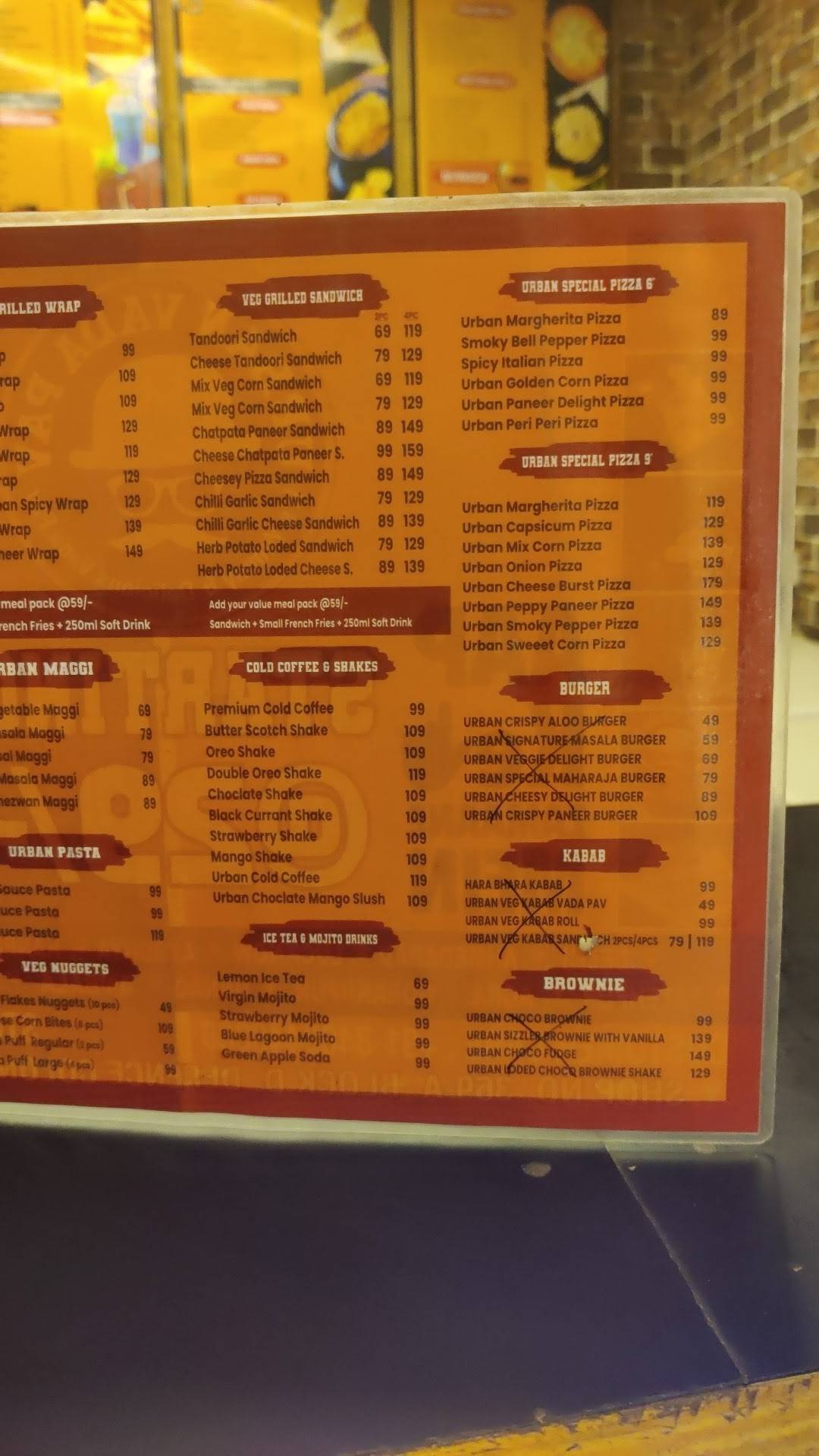 Urban Vada Pav menu