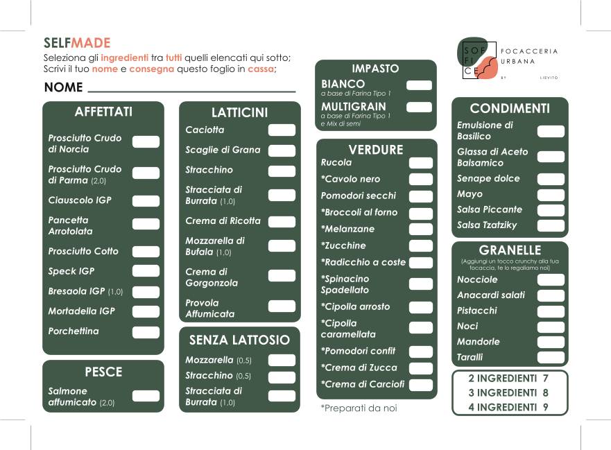 Menu di Soffice - Focacceria Urbana 
