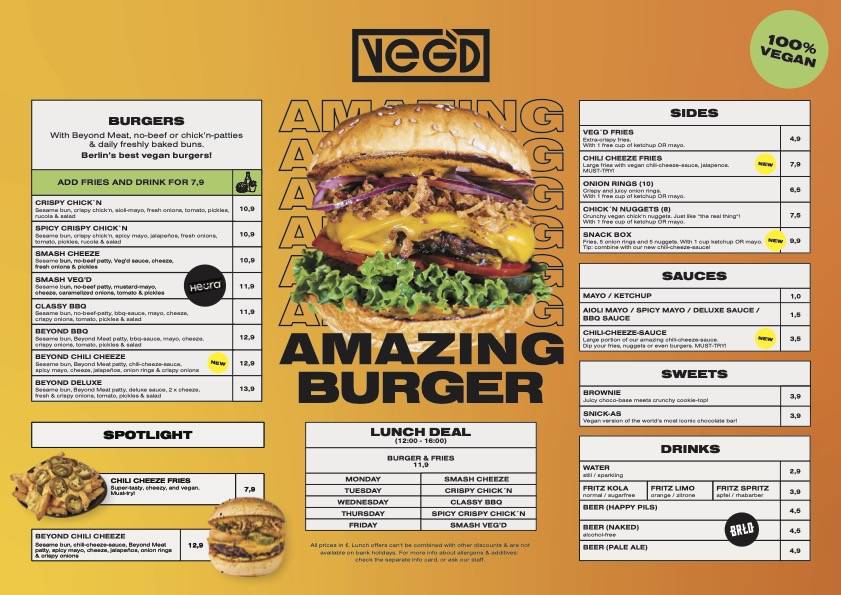 Menu de VEG'D - Vegan Burgers - F-hain