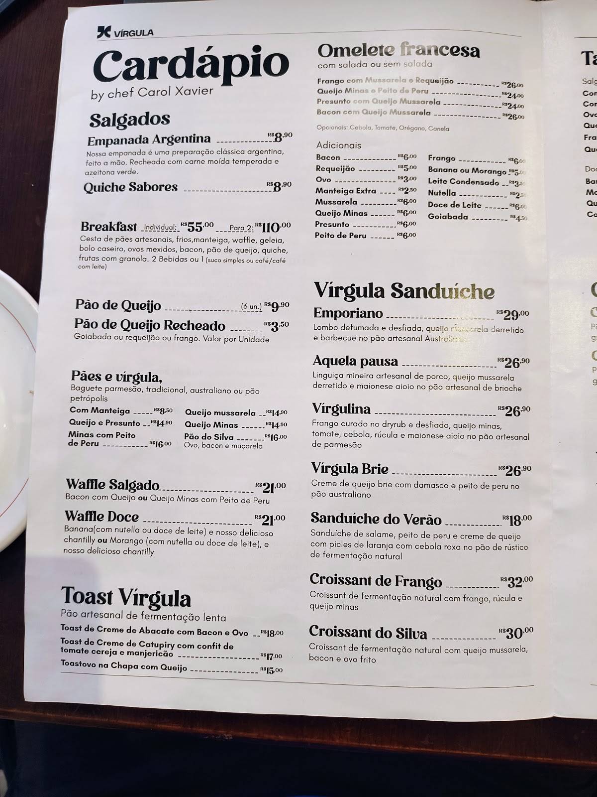 Emporio Vírgula cardápio