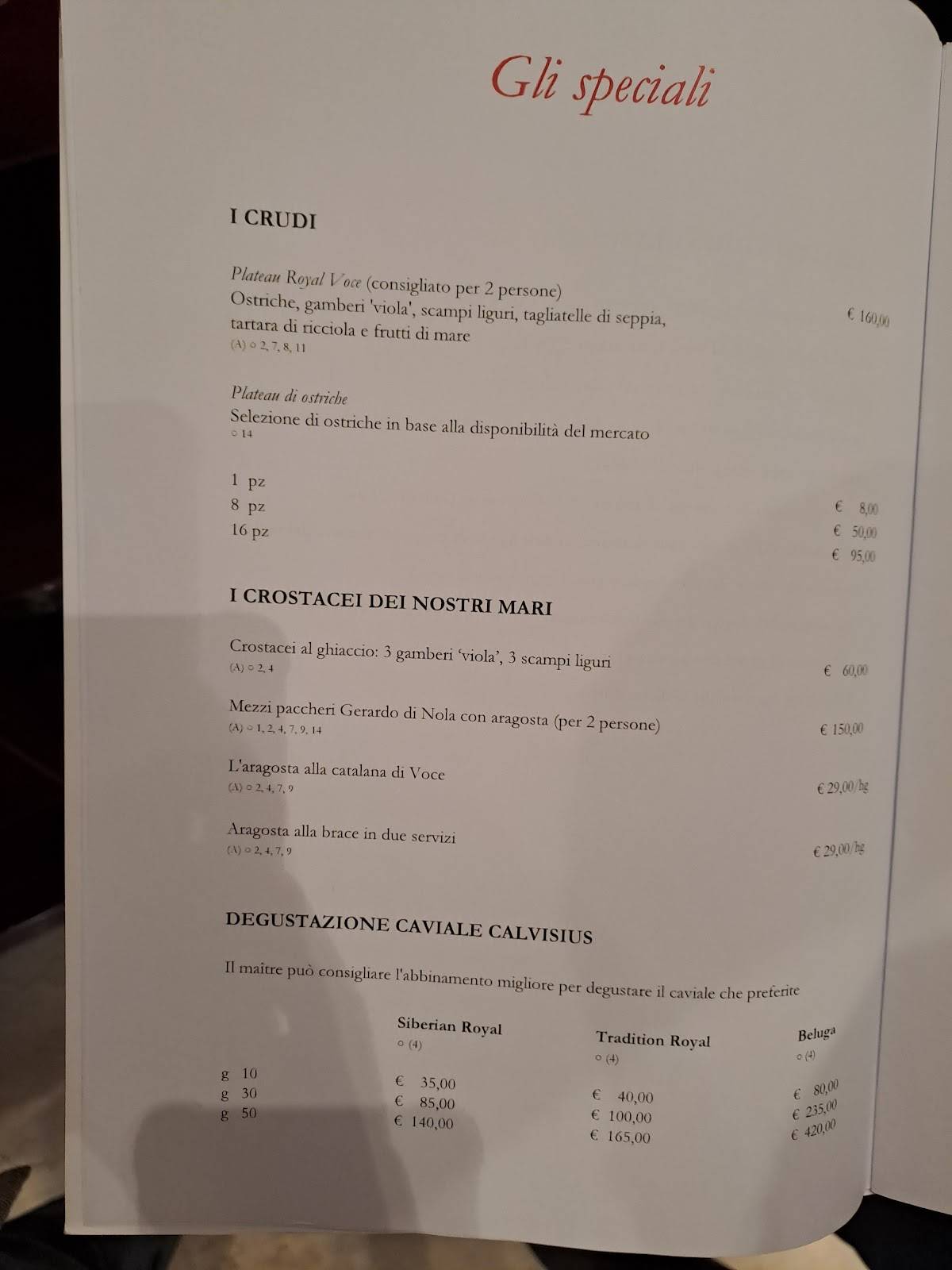 Menu di VOCE in Giardino 