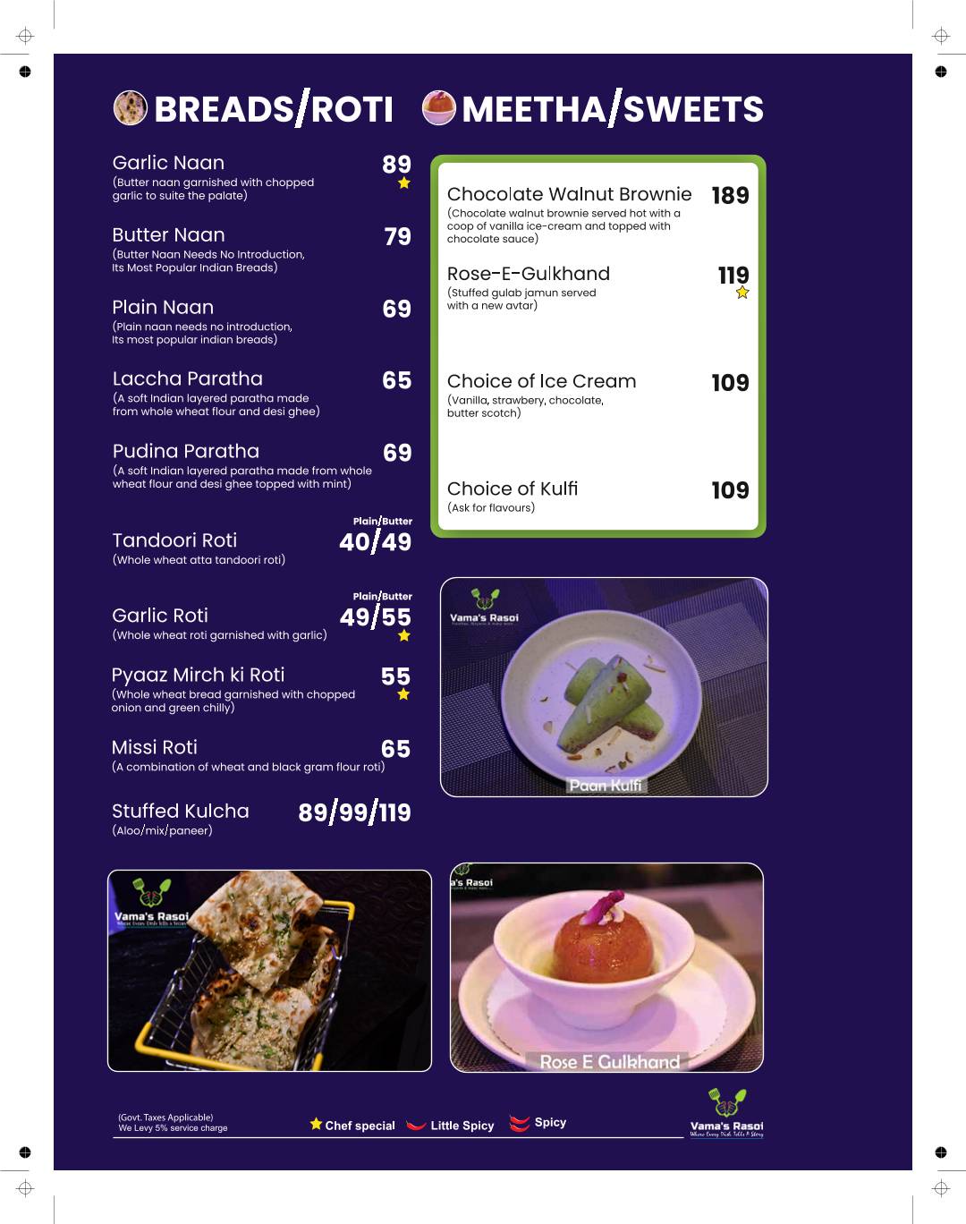 Vama's Rasoi menu