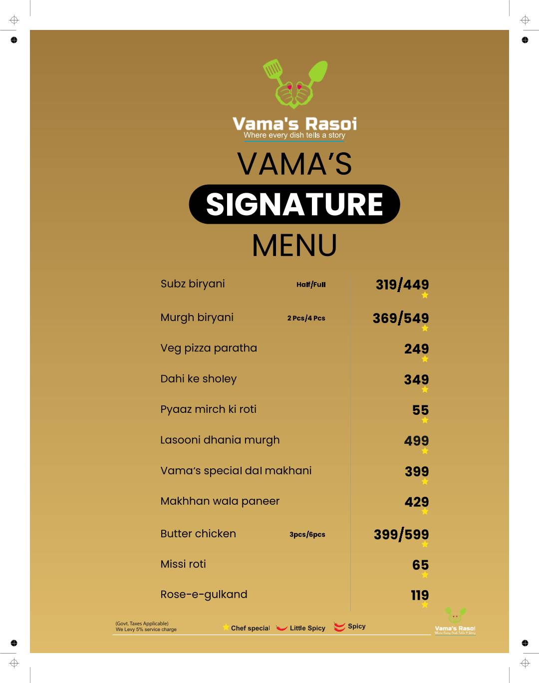 Vama's Rasoi menu
