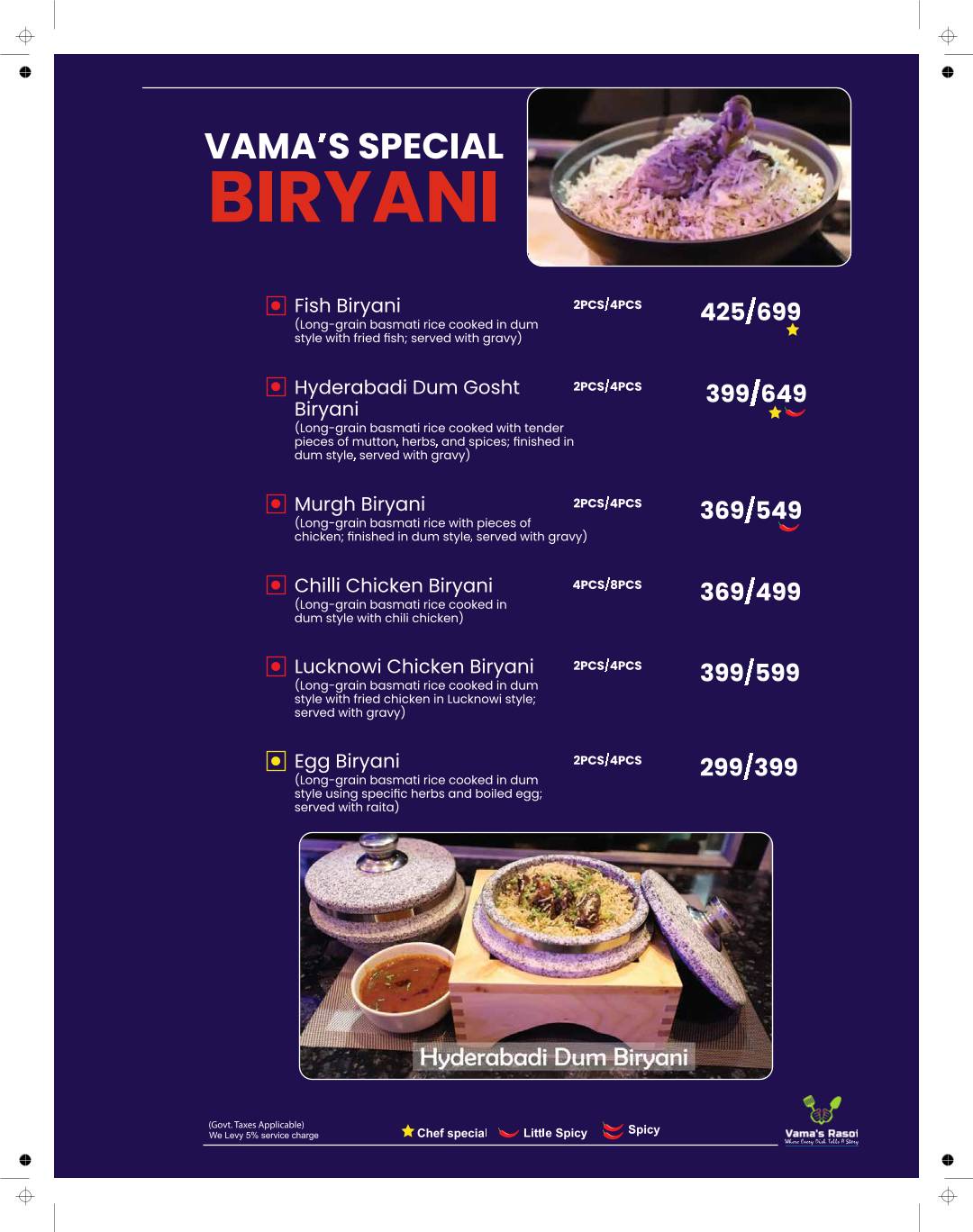 Vama's Rasoi menu