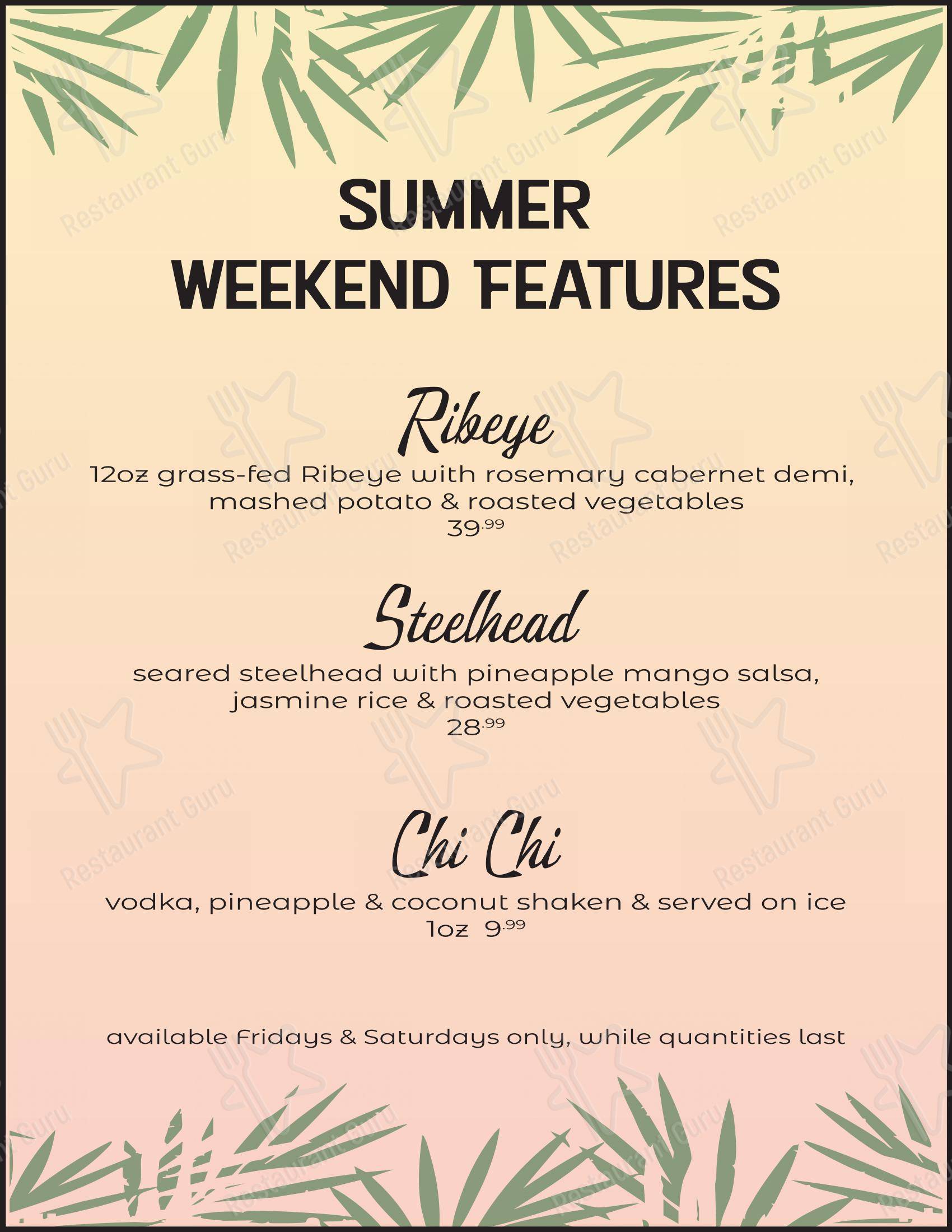 Menu bar pour Vault Restaurant pub et bar