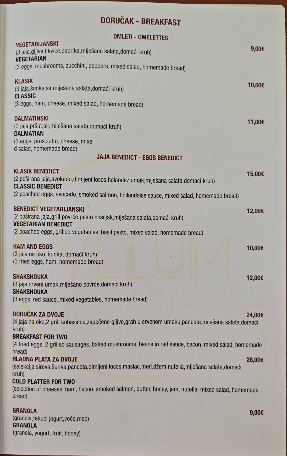 Menu di Velum 