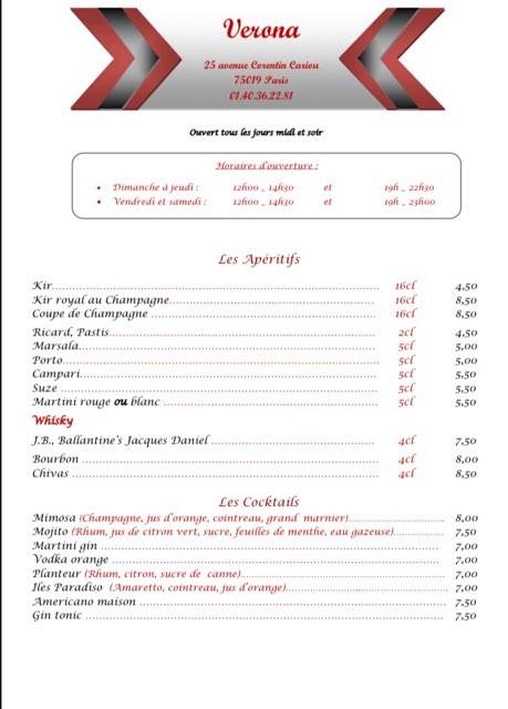 Menu de Verona