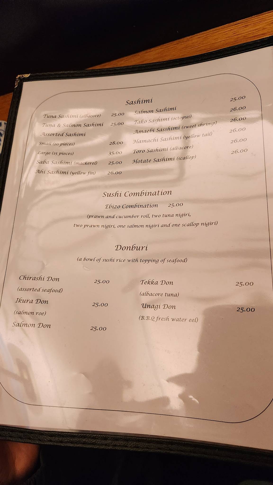 Menu de Ebizo Japanese Restaurant Ltd