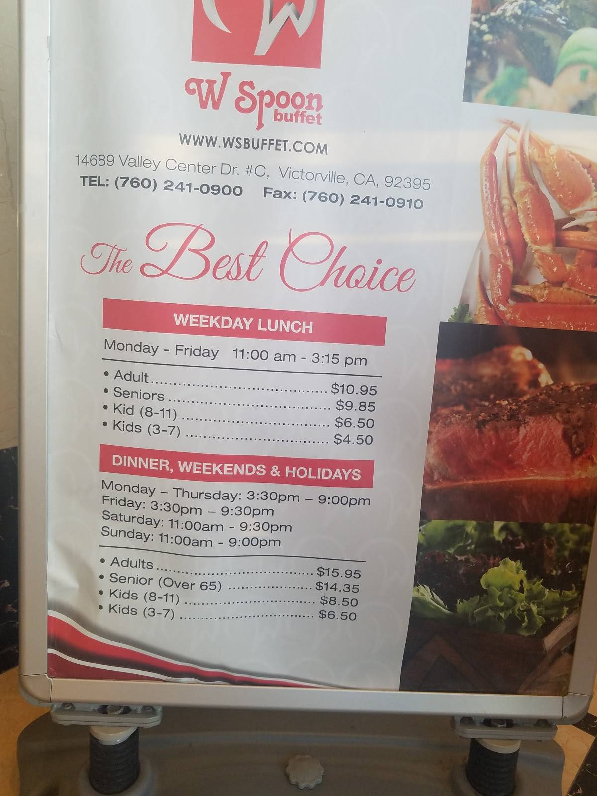 Menu at W Spoon Buffet restaurant, Victorville